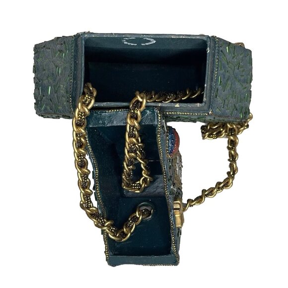 RARE Mary Frances 90's Christmas Tree Hard Shell Purse Handmade Bag Retired wTag - Picture 8 of 14